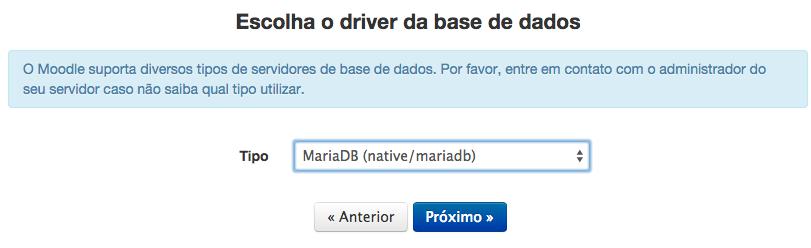 Escolha do driver da base de dados