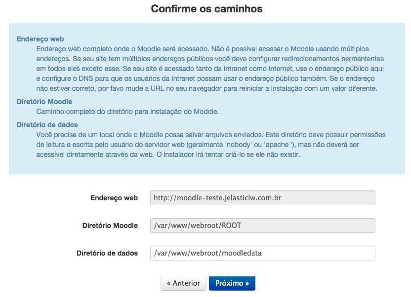 Caminhos da instalação do Moodle