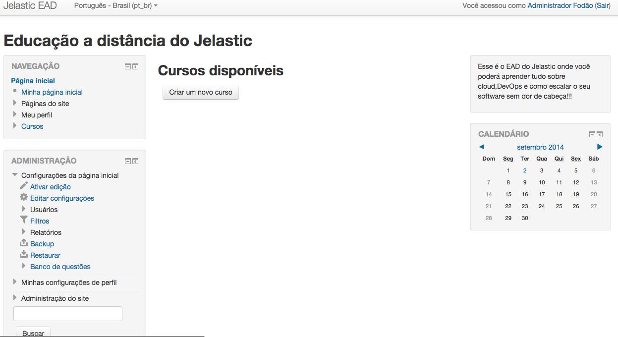 Tela padrão do Moodle