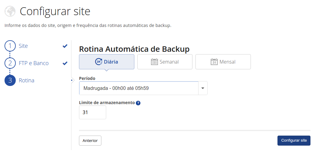 Frequência das rotinas de backup